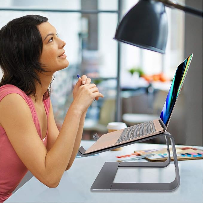 MacBook Pro/Air HP Lenovo Samsung Huawei Laptop Riser: Gray Aluminum Ergonomic Mount for 10-17.3' Laptops