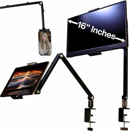 Stand for 16 Inch Portable Monitor - Heavy Duty Aluminum Mount with Infinite Angle Adjustment, Built-in Cable Management - Fits iPad Pro 12.9, Tablets, iPhone (Holds 4.7"-16" Devices)