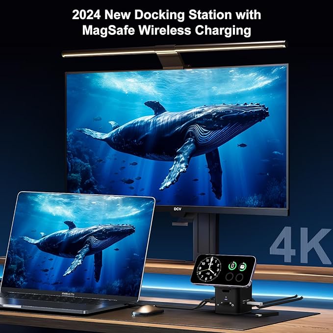 USB C Laptop Docking Station with MagSafe Charger Stand, 9 in 1 USB C Hub Multiport Adapter with 4K HDMI, 1Gbps Ethernet, 3 USB 3.0, SD/TF, Compatible with MacBook/Dell/HP/Lenovo/iPhone (Black)