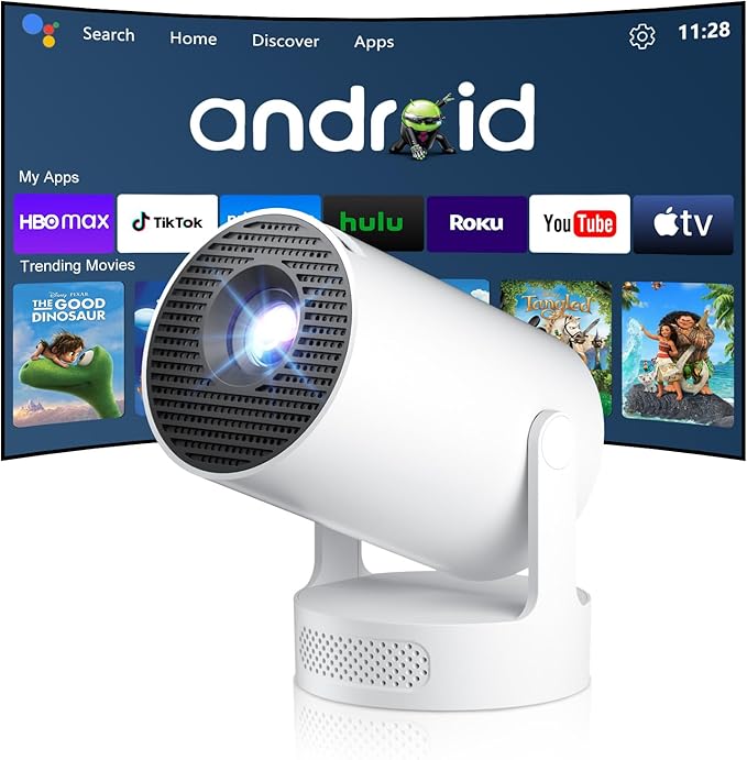 Mini Projector with Wifi and Bluetooth 5.4, Short Throw Projector 4K, Smart Projector w Built-in Apps, Auto Keystone Correction, Projector for Bedroom,Outdoor Movies [ HY300 Ultra 2025 ]