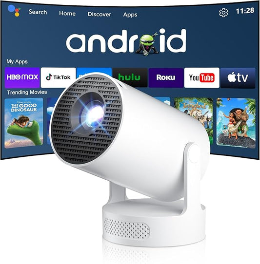 Mini Projector with Wifi and Bluetooth 5.4, Short Throw Projector 4K, Smart Projector w Built-in Apps, Auto Keystone Correction, Projector for Bedroom,Outdoor Movies [ HY300 Ultra 2025 ]