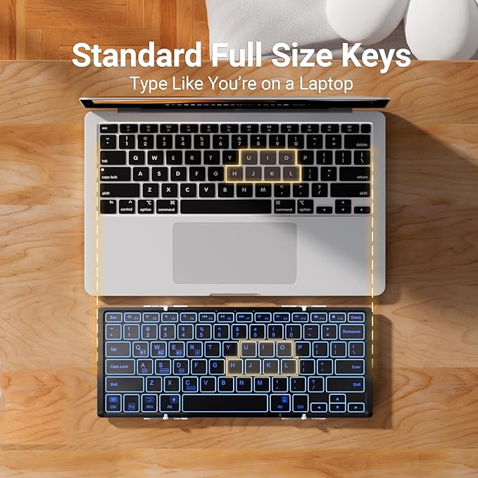 iClever Backlit Foldable Keyboard, BK05 Wireless Folding Keyboard with Backlight, Portable Bluetooth Key Board for Travel, Compact for iPad Tablet Laptop PC Smartphone, Support 4 Devices