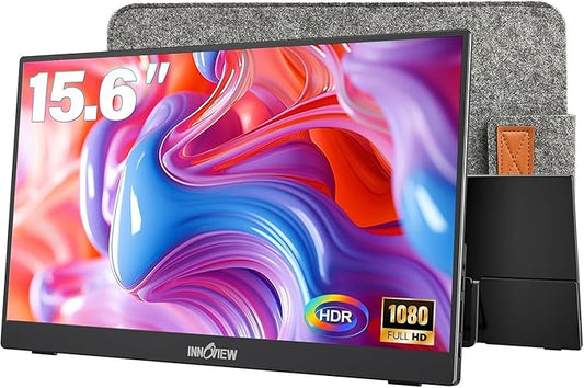 InnoView Portable Monitor 15.6" 1080P Portable Monitors for Laptop with Protective Sleeve Built-in 90° Adjustable Stand USB C HDMI Ultra-Slim Portable Laptop Monitor for MacBook Phone PS Xbox Switch