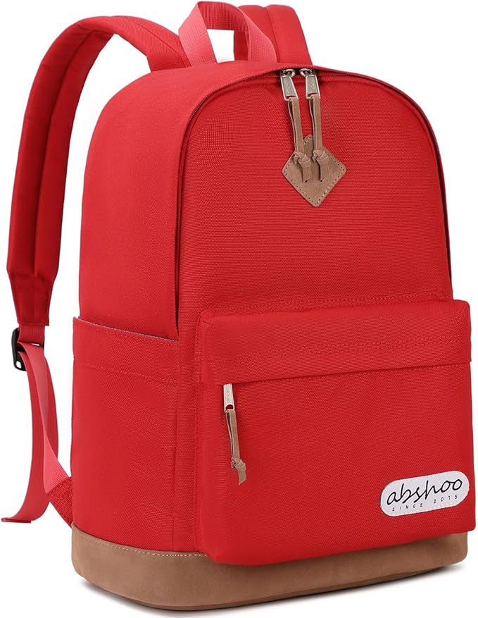 abshoo Classical School Backpack For Middle High School Water Resistant Bookbag College Travel Daypack (Red)