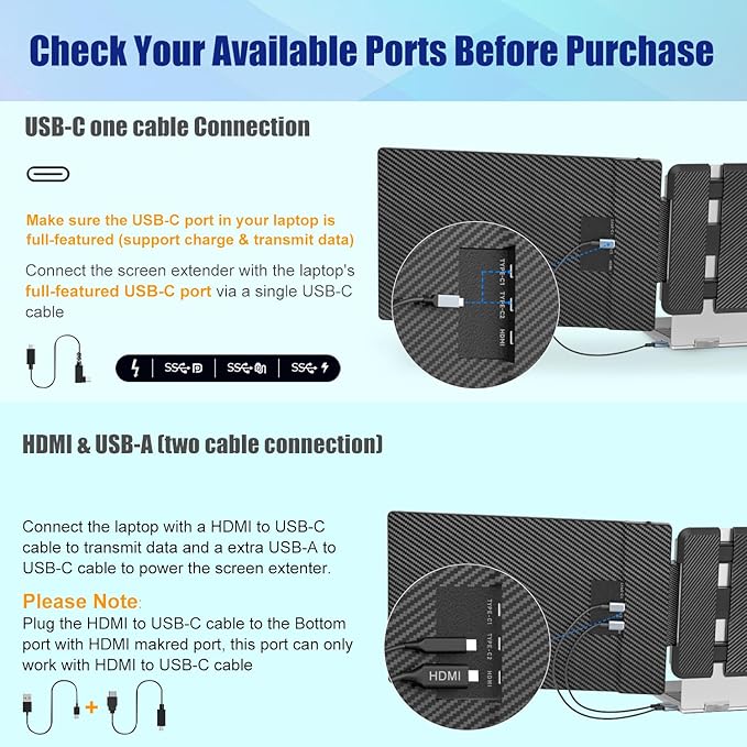 KEFEYA Laptop Screen Extender, 14" FHD 1080P IPS Laptop Monitor Extender Dual Screen, Portable Monitor for Laptops 13-17" with USB-C/HDMI Port, Plug n Play for Windows/Mac/Android/Switch/PS5