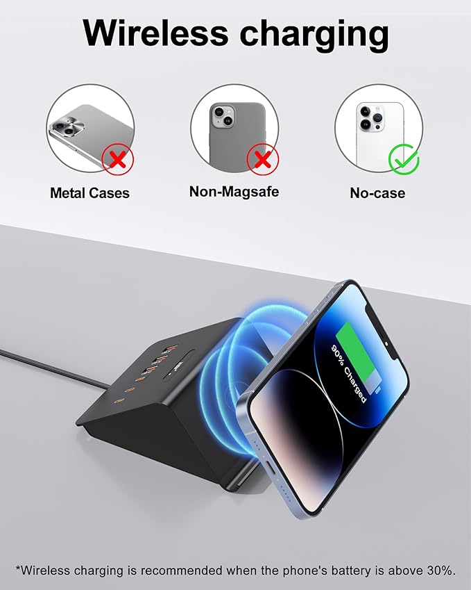 Multi-Device Charging Station, 100W GaN 6-Port USB C Charger Hub with 45W PD Wall Adapter & 15W Wireless Charger. Compatible with iPhone, iPad, Samsung & Laptops. Fast & Efficient (100W-Black)