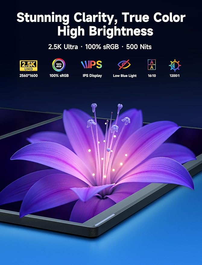 JSAUX FlipGo Touchscreen 16" Dual Portable Monitor, 2.5K Triple Laptop Touch IPS Screen Foldable Extender for Laptop[for Windows/Linux] One Cable to Dual/Magnetic Design/Built-in HUB/HiDPI Display