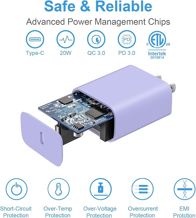 iPhone 17 16 15 Charger Fast Charging 3+3Pack Type C Charger USB C Chargers Block with 6FT Cable for iPhone Air/17/17 Plus/17 Pro/17 Pro Max/16/16 Plus/16 Pro/16 Pro Max/15/15 Pro Max/iPad Pro(Purple)