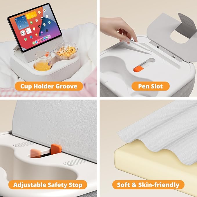 Magnetic Tablet Pillow Stand, Lap Tablet Holder with Two Magnetic Rings, Compatible with 4-13" Phones, Tablets, Kindle, Cozy Pillow Stand for Lap, Desk, Bed, Pale Gray