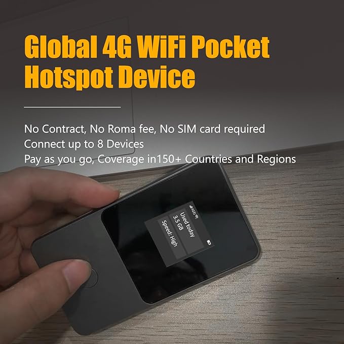 Global Travel Mobile Hotspot Device 4G Pocket Router No Roaming fee Built-in SIM Card No Need Physical Card No Contract 150 Countries Travel Portable WiFi Hotspot 300GB for US