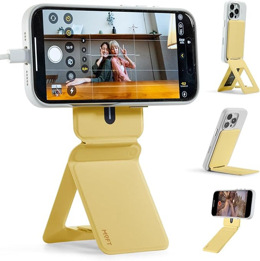 MOFT Phone Tripod Stand Selfie Stick for iPhone, Multi-Angles iPhone Stand, Lightweight & Portable Phone Holder, Strong Magnets, MOVAS Vegan Leather, Travel Essentials, Panna Cotta (Without Card Slot)