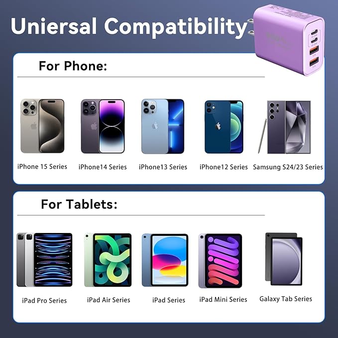 USB C Wall Fast Charger Block, 40W 4-Port Type C Chargers Fast Charging Blocks PD Power Charger Adapter+QC 3.0 USB Multiport Charger Brick for Phone 17/16/15/14/13/12 Pro Max, i-Pad, Galaxy S25-2Pack