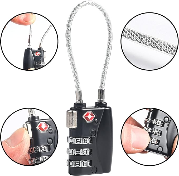 TSA Locks, Digit Combination Padlockss and Steel Cable Combination Travel Security Lock, Luggage Travel Lock Coded Lock for Baggage Travel Bag, Suit Case, Gym, Bike Locks (TSA Luggage Locks-4)