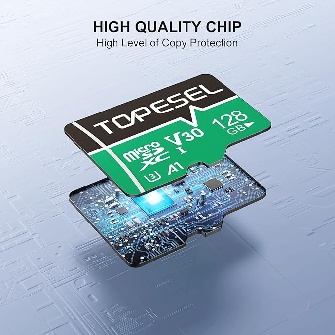 TOPESEL 128GB Micro SD Card 2 Pack with Adapter, High Speed TF Card, Memory Card microSDXC for Camera, Smartphone, Tablet, Dash Cam, Drone, UHS-I, U3, A1, 4K UHD, V30