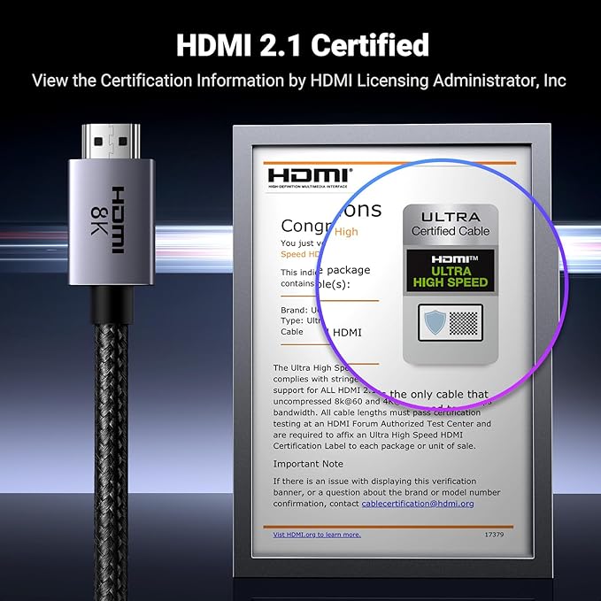 UGREEN 8K HDMI 2.1 Cable 48Gbps 10FT, Certified Ultra High Speed HDMI Cord Aluminum, 4K@240Hz 120Hz 10K 8K@60Hz, HDCP 2.2&2.3, eARC HDR 10 Dolby Compatible with PS5/Blu-ray/Roku TV/Switch 2/Mac mini