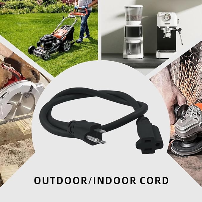 12ft Indoor Outdoor Extension Cord - 12/3 SJTW Heavy Duty Extension Cable with 3 Prong Grounded Plug for Safety -15Amp 1875W Black Electric Cord Great for Garden, Appliances