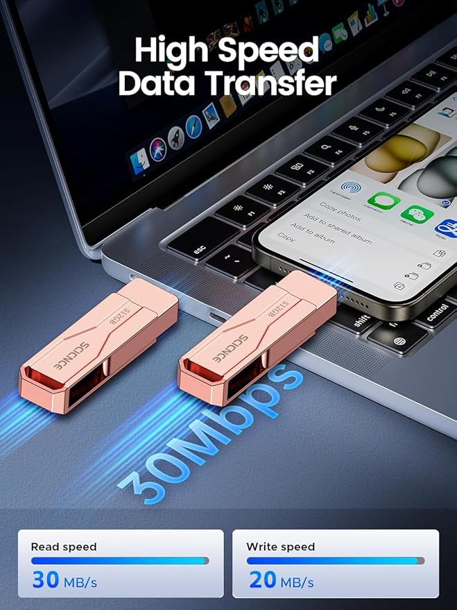SCICNCE 512GB Flash Drive Intended for iPhone iPad, Memory Stick Storage for Photos and Videos Backup, Compatible with iPhone iPad Android PC, Plug and Play, No Application Required (Rose Gold)