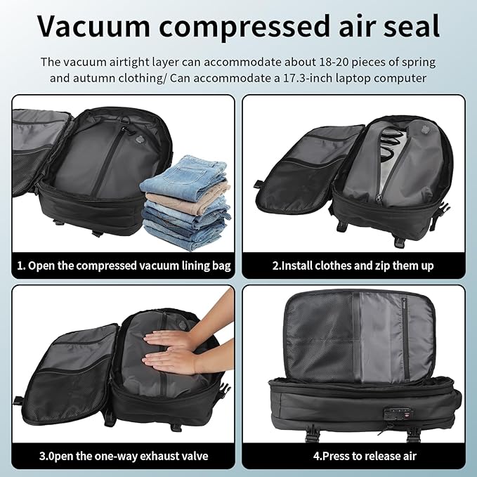 Vacpack Backpack, Air Backpack With Pump, 60L Expandable Backpack with Vacuum Compression, Anti Theft Vacpack Travel Vacuum Backpack (black)