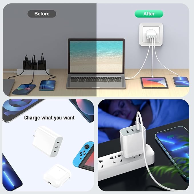 USB C Charger Block, Amoner 35W 3-Port USB C Charger, iPhone Charging Adapter with PD 3.0 Power Delivery Compatible with iPhone 16/16 Pro/15/14/13/12/11, Galaxy, Pixel and More