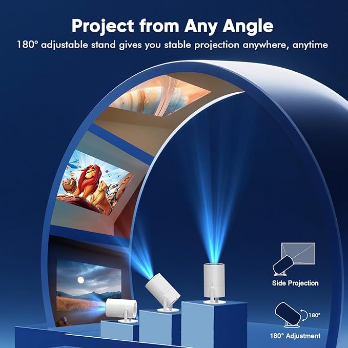 [Google Play Store & Voice Control] WISHOLY Mini Projector with WiFi and Bluetooth, Built-in Streaming Apps, Portable Movie Projector with 180° Rotatable for Outdoor, Home Theater, Movie Night