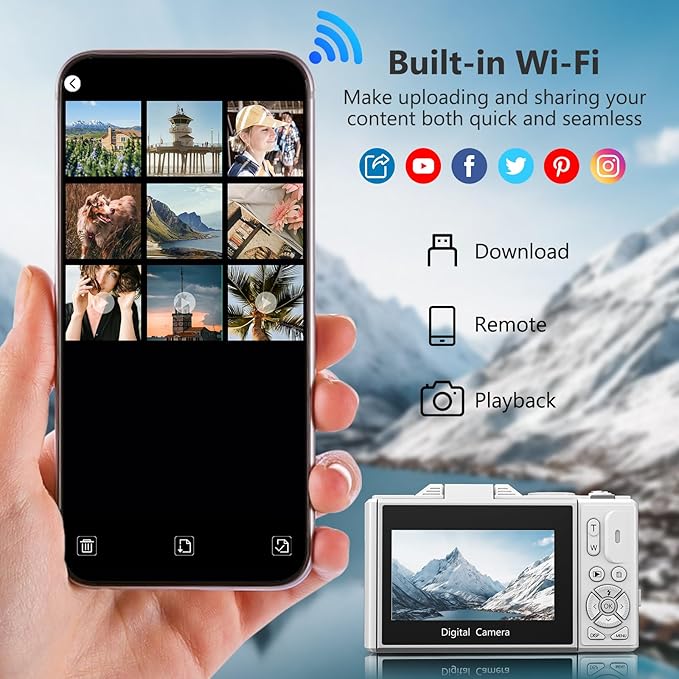 4K Digital Camera for Photography, 64MP Vlogging Camera for YouTube with 3" 180° Flip Screen, 18X Digital Zoom Point and Shoot Camara with 32GB Micro SD Card for Beginner (White)