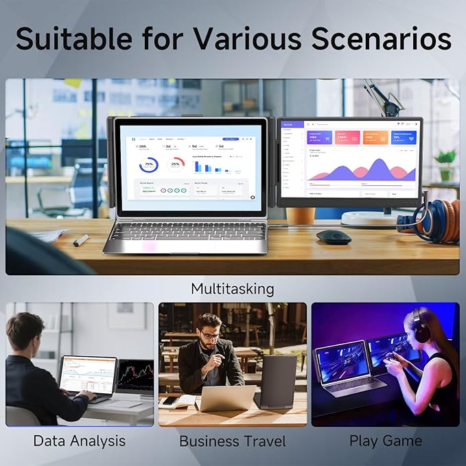 Laptop Screen Extender 14" (FHD 1080P IPS Panel 16:9) - Black Compatible with Win Mac Chrome | Plug and Play | Dual Monitor Ideal for Travel/Work/Study