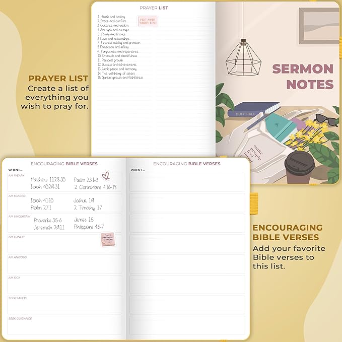 Clever Fox Bible Study Journal Large – Church Notes Notebook – Note Taking & Journaling Kit – Faith Based Religious Accessories, 7x10” (Amber Yellow)