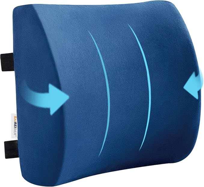 SAIREIDER Office Chair Lumbar Pillow, Memory Foam Back Support Pillows for Car、Gaming Chair、 Home Chair, Fatigue Relief Correct Posture, Double Adjustable Straps(Navy Blue)