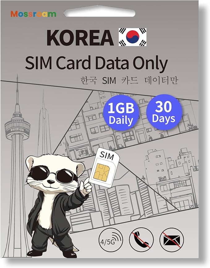 Korean SIM Card-High Speed 4/5G LTE for Fast Browsing,30 Days Plan,1GB Prepaid Data Daily, 3 in 1 SIM Card for Korea Business Travelers