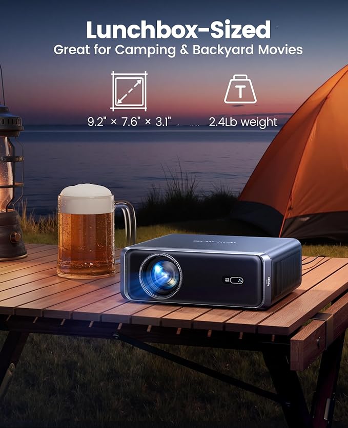 [Netflix-Licensed/Compact Design] Smart Outdoor Projector with WiFi6 and Bluetooth, 4K Supported Movie Projector, DoIby Audio w/ HDMI ARC, Built-in Apps, AI Auto Focus, Portable Home Proyector P65