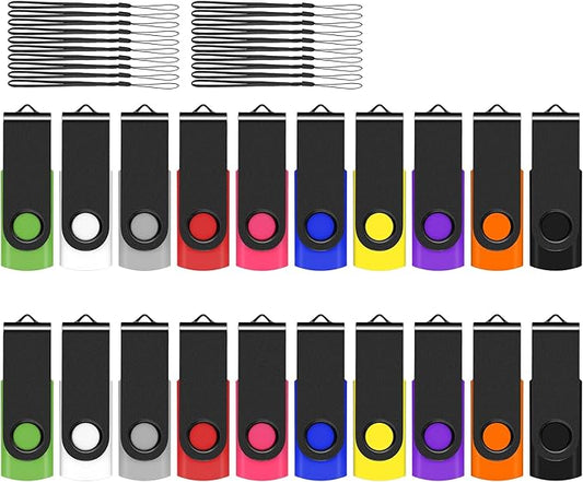 EASTBULL USB Flash Drive Bulk 4GB 20 Pack with Lanyards USB 2.0 Thumb Drive Bulk Memory Stick USB Mass Storage