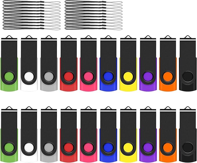 EASTBULL USB Flash Drive Bulk 16GB 20 Pack with Lanyards USB 2.0 Thumb Drive Bulk Memory Stick USB Mass Storage