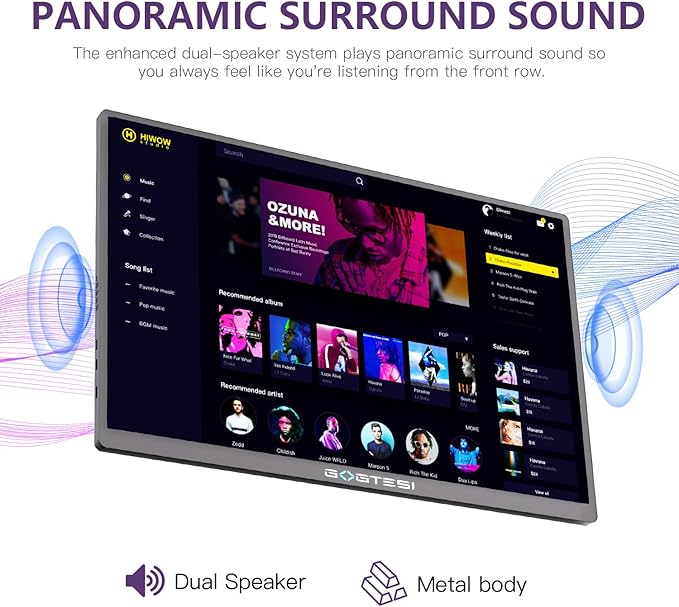 16'' 120Hz Portable Gaming Monitor, 100% sRGB 2.5K QHD 400nits Portable Monitor with HDR, Ultra Slim, Eye Care, External Second Screen for Laptop, PC, PS5, Mac, Xbox