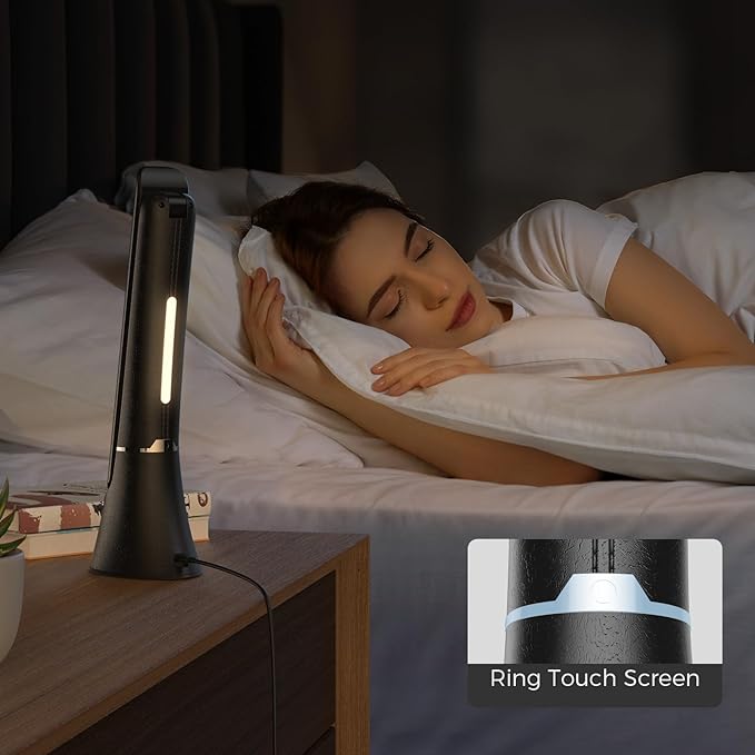 Light Therapy Lamp, 10000 LUX UV-Free LED Sunlight Light, Full Spectrum Mood Light Hayyp Lamp, Touch Control Desk Lamp with Night Light Function Work Office Home -Black