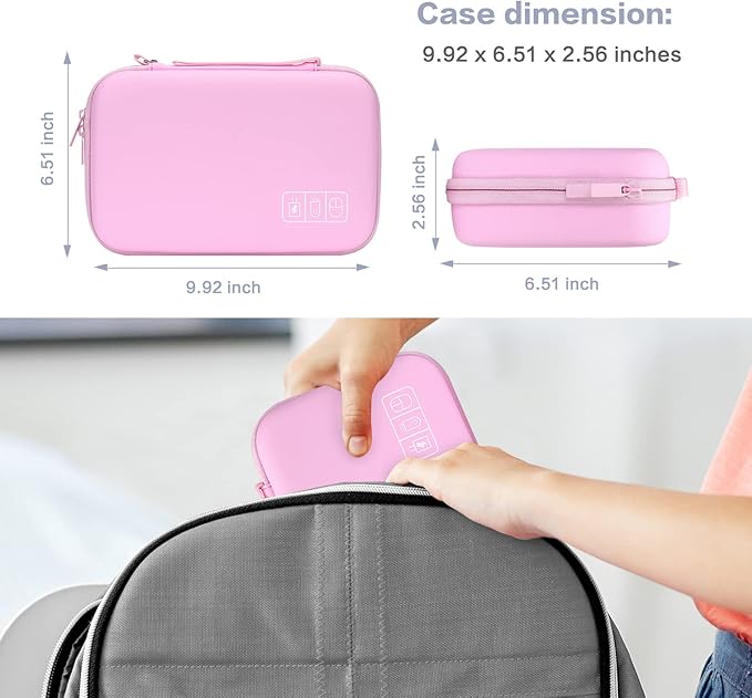 MOSISO Electronic Organizer Travel Case Compatible with MacBook Power Adapter, Compatible with Magic Mouse & Pencil, SD Card, USB Flash Disk with 4 Modular Insert & 2 Cable Tie & Snap Hook, Pink