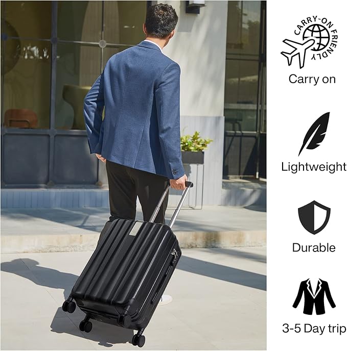Hanke Luggage Sets 2 piece Carry On Luggage with Wheels PC Hard Shell Suitcases Lightweight Checked Travel Luggage Large Travel Suitcase Woman Men 20/29 Inch(Jet Black)
