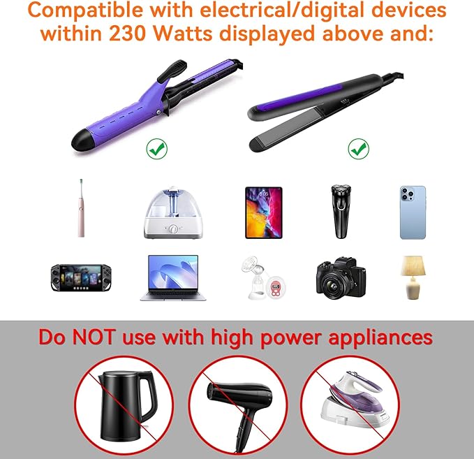 ALLWEI 220V to 110V Travel Voltage Converter us to Europe, Step Down Converter for Hair Straightener/Curling Iron, International Power Adapter for EU/UK/US/AU (White)
