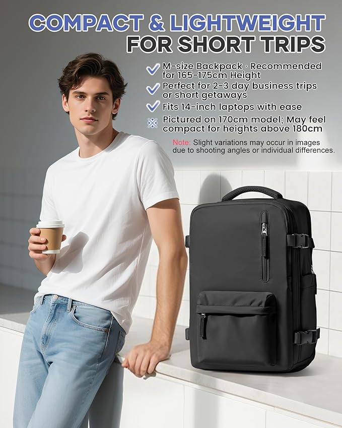 Carry On Backpack for Women, Large Travel Backpack Flight Approved, Waterproof 14 Inch Laptop Backpack Business Work Backpacks Men Mochila De Viaje, Black