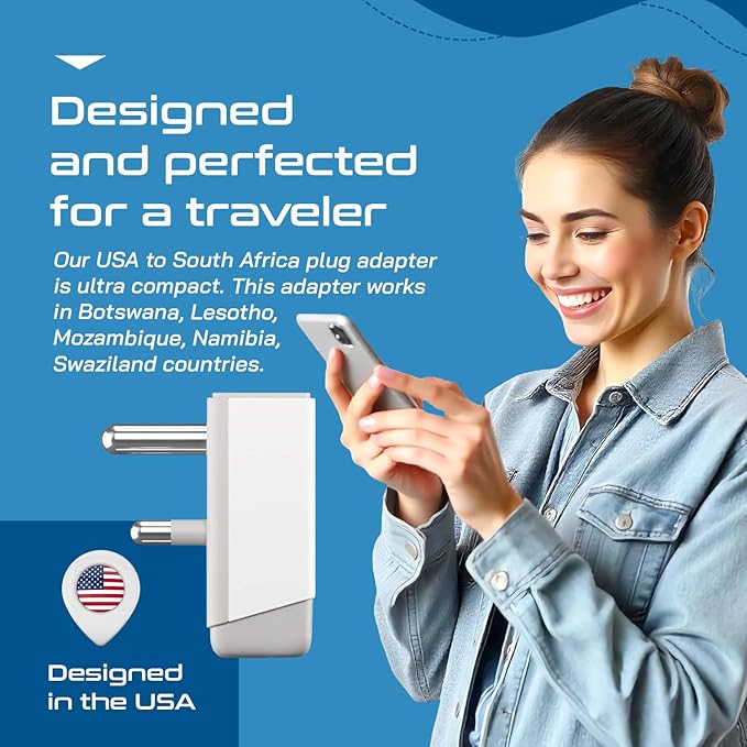 Ceptics South Africa Travel 2 Pack Plug Adapter QC 3.0 & PD, Safe Dual USB & USB-C - 2 USA Socket Compact & Powerful - Use in S. Africa Botswana - Type M AP-10L - Fast Charging