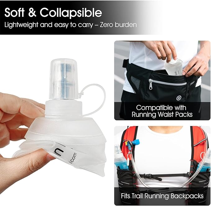 GYGYL Soft Flask, TPU Collapsible Soft Water Bottle for Hydration Pack, Running Vest, Leak-Proof Folding Water Bottle for Hiking Cycling Climbing Jogging-150ml White, 2pcs