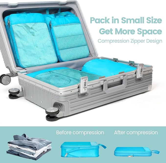 Cambond Compression Packing Cubes for Travel Women - Travel Bags Luggage Organizers Travel Essentials Compression Cubes for Travel Carry on Suitcases Organizer