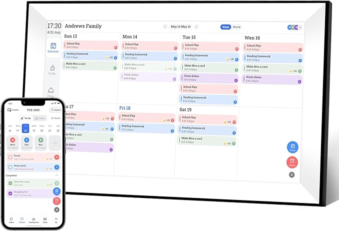 15.6 Inch Digital Calendar Chore Chart, Digital Picture frame,Smart Touchscreen Wall & Desk Electronic Calendar Family Planner for Seamless Scheduling/Organizing,Gift