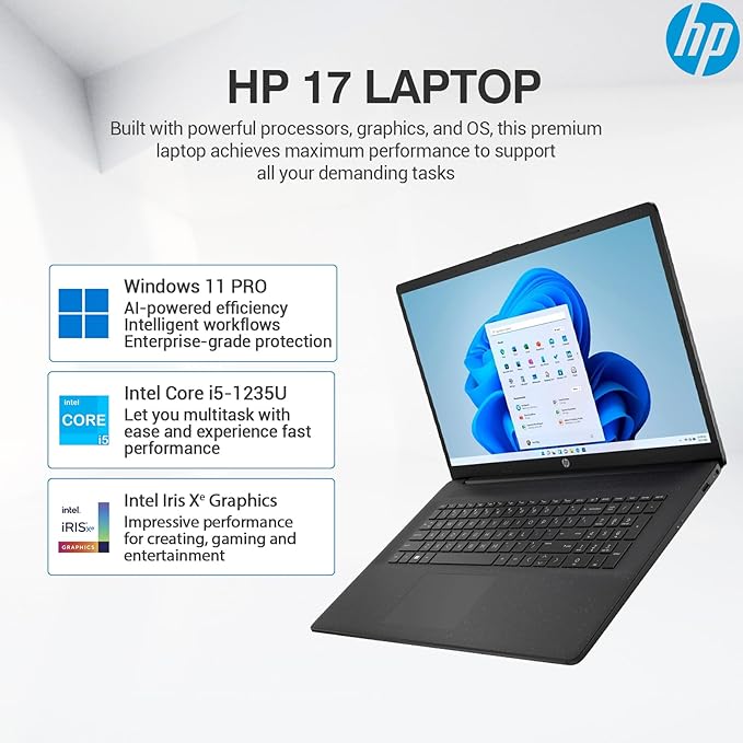 HP 17 Inch Laptop Computer, FHD IPS 17.3 Business Laptop PC, Intel Core i5, 16GB RAM, 1TB SSD+512GB Docking Set, Lifetime Microsoft Office, Windows 11 Pro, Long Battery Life, 10 Key Number Pad