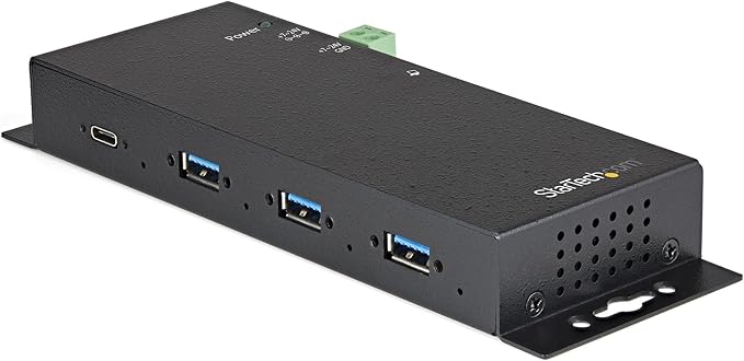 StarTech.com 4-Port USB C Hub 10Gbps - Metal Industrial USB Type-C Hub w/ 3xUSB-A & 1xUSB-C - ESD & Surge Protection - USB-C or USB-A Host - Self-Powered Mountable USB 3.2 Gen 2 Hub, TAA