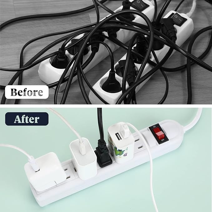 Hoteam 10 Pcs Power Strip Bulk 6 Outlet Surge Protector Power Cord Electrical Extension Cord with Switch Low Profile Plug Flat for Home Office(4 ft,White)