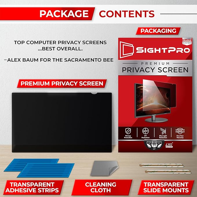 27 Inch 16:9 Computer Privacy Screen Filter for Monitor - Privacy Shield and Anti-Glare Protector