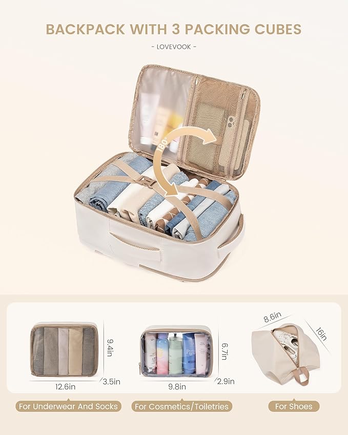 LOVEVOOK Travel Backpack for Women & Men with Waist Belt, 60L Large Carry On Backpack Airline Personal Item Weekender Bag, Water Resistant Laptop Backpacks with 3 Packing Cubes for Travel Essentials