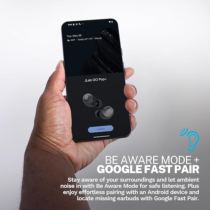 JLab Go Air Pop+ Tones True Wireless Earbuds, in Ear Headphones, Bluetooth Earphones, 35H Playtime Ear Buds, Bluetooth Earbuds with Microphone, USB-C Charging Case, Dual Connect, EQ3 Sound, (728 N)