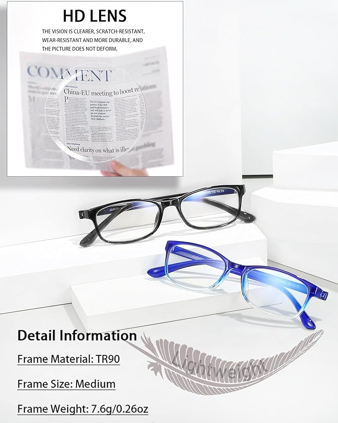 EYEURL 2 Pack Reading Glasses Blue Light Blocking Readers for Women-TR90 Lightweight Computer Reading Glasses Stylish Rectangular Frames Eyeglasses+0.75