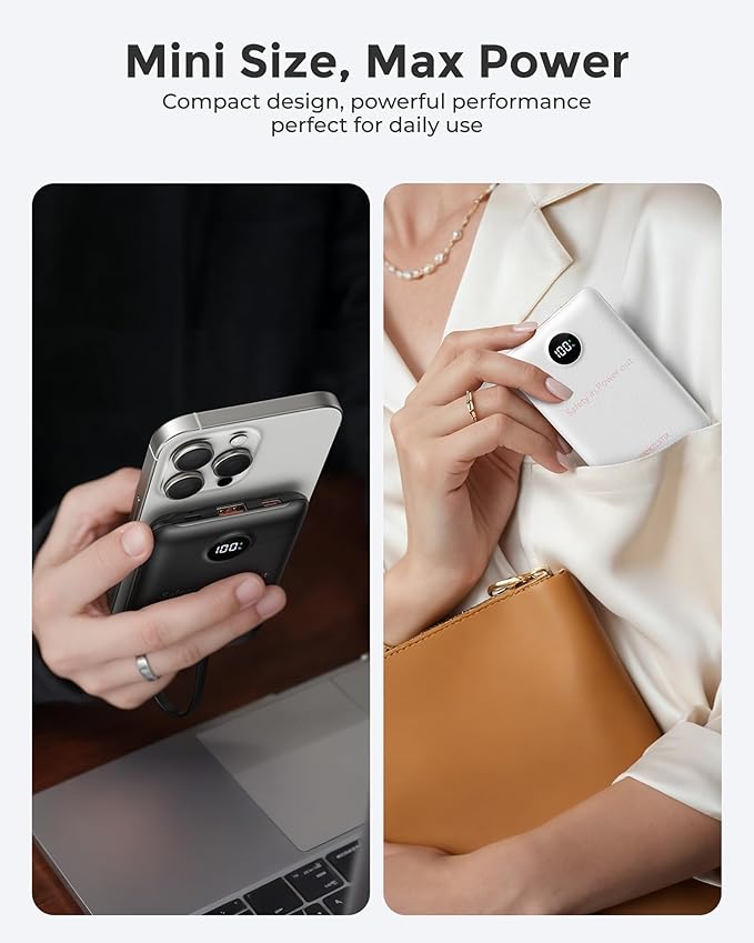 VEEKTOMX Portable Charger Built-in Cables, Power Bank for iPhone, Fast Charge USB C Battery Pack Travel Essentials Phone Charger Compatible with iPhone 17/16/15/14, Samsung S25/24